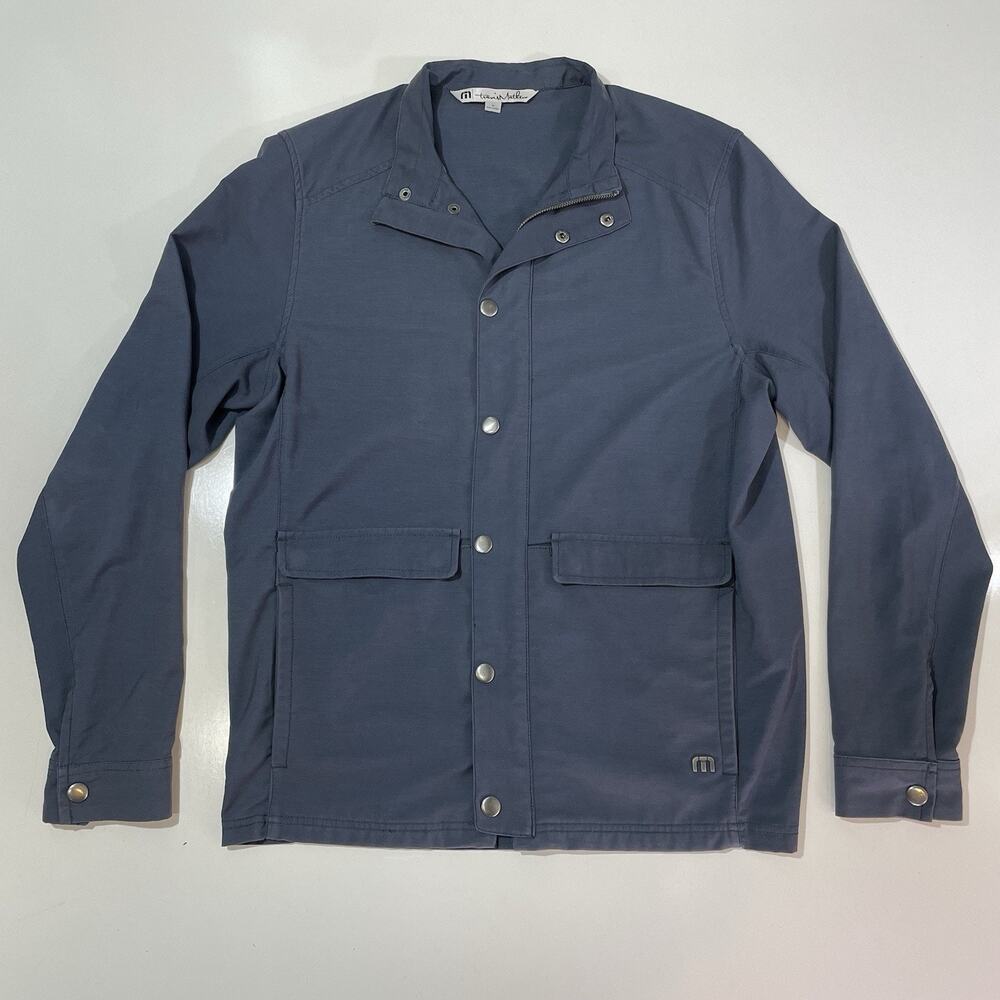 TRAVIS MATHEW Men's Steel Blue Mock Neck Zip/Snap Lightweight Jacket Size M